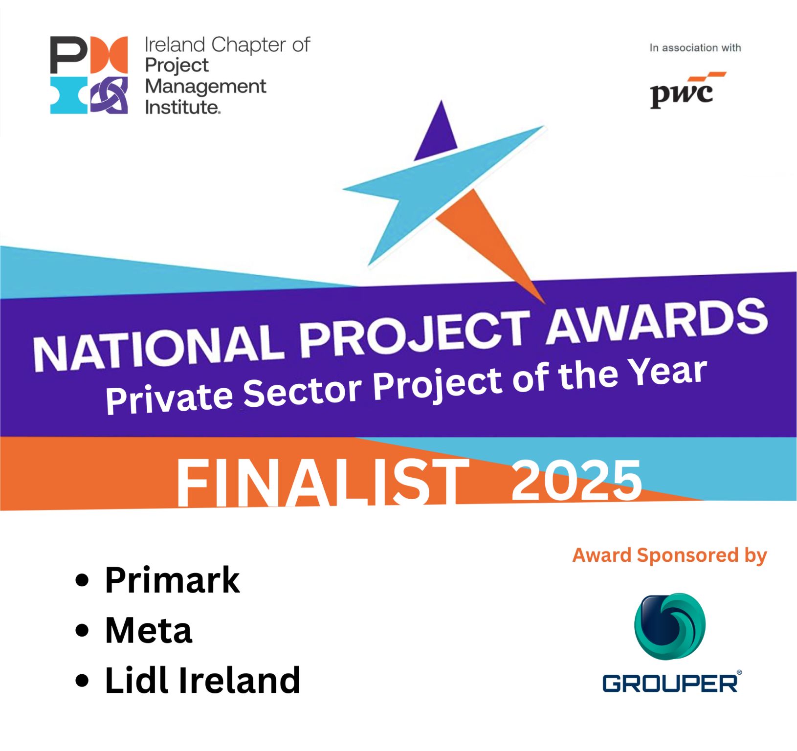 PMI Ireland National Project Awards 2025, sponsored by Grouper.